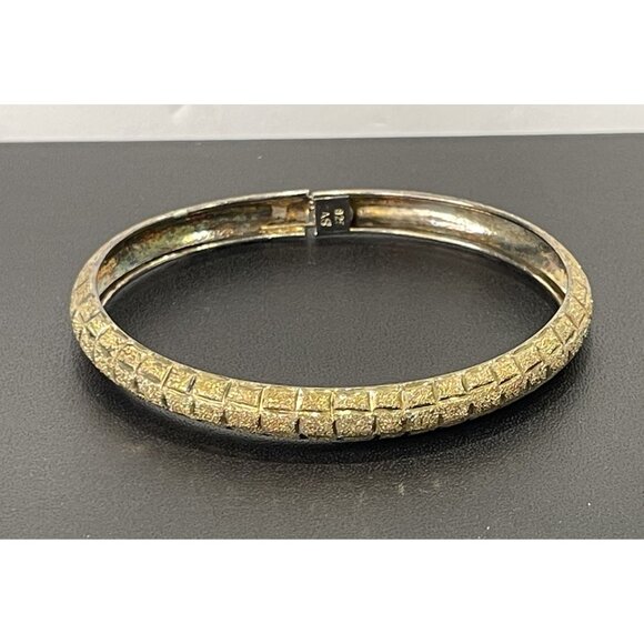 Gold Plated Sterling Silver Textured Golden Bangle Bracelet Signed FAS - Picture 1 of 7